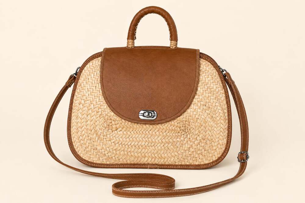 Vintage Woven Straw Top Handle Crossbody Bag Boho Cottagecore